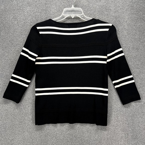 Style & Co Top sweater Woman Small S Black white stripe stretch knit round neck - Picture 2 of 12